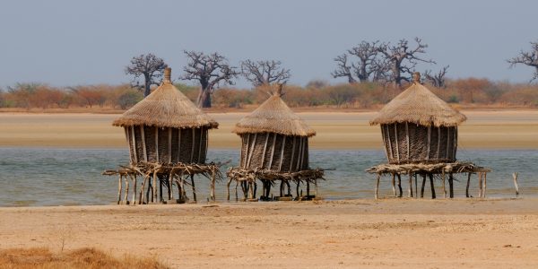 Granaries on stilts out in the sea to protect from fire, Joal , Senegal